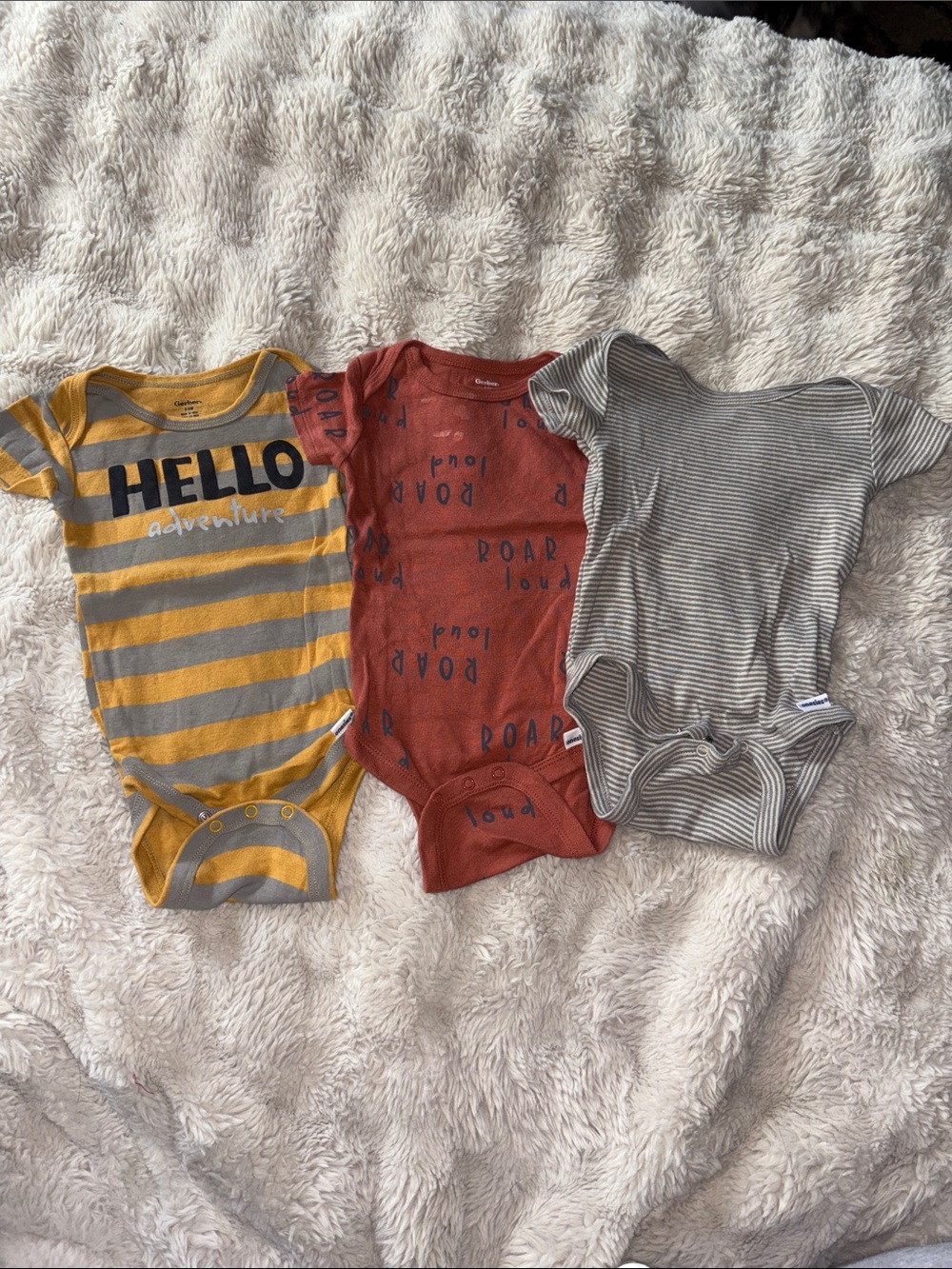 Gerber Kids Striped & Graphic One-Piece Bodysuits - Yellow, Rust & Gray